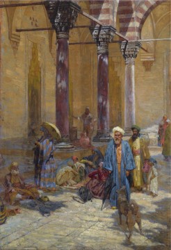 Arabisch Werke - ORIENTAL SCENE IN A MOSQUE PRECINCT von Symeon Sabbides Araber